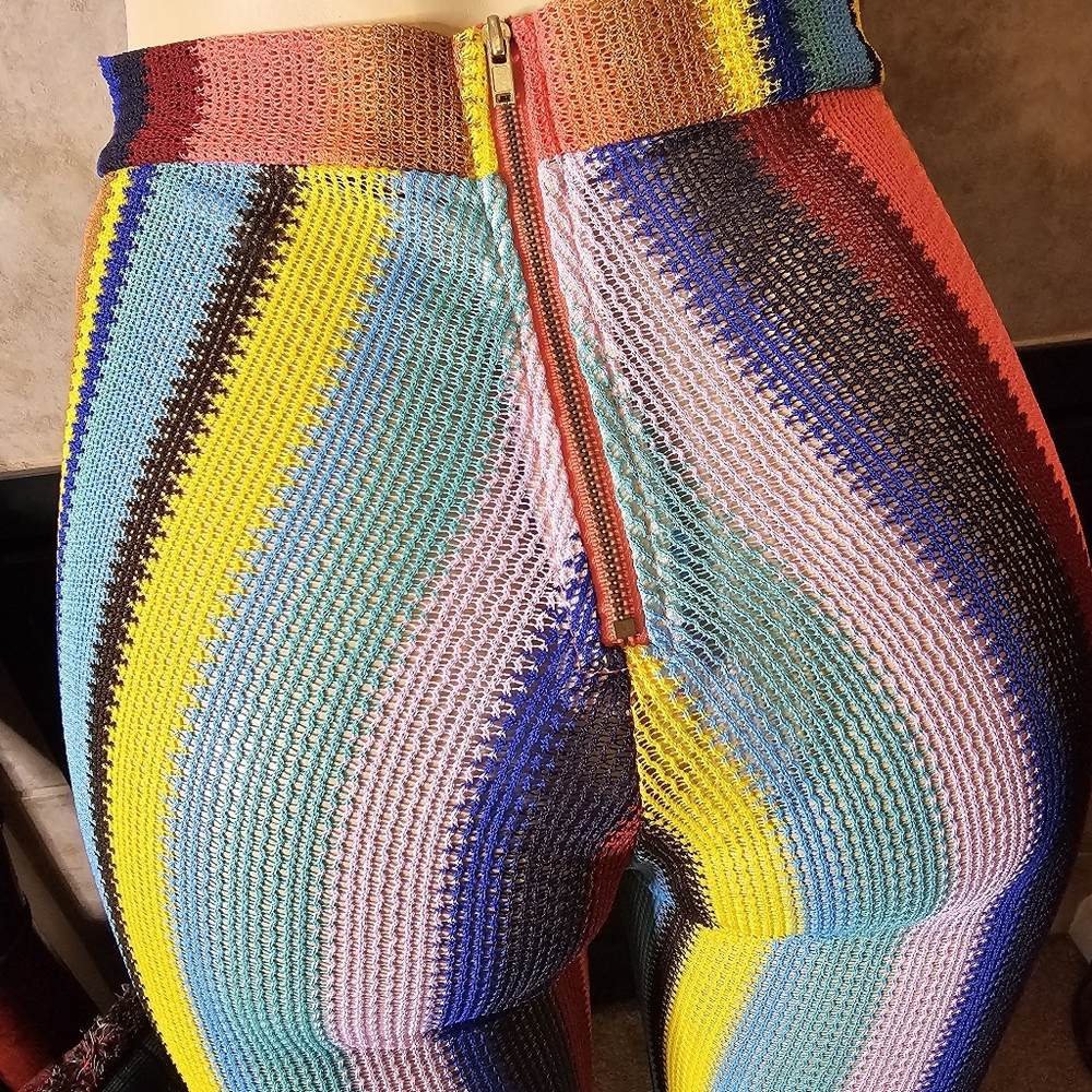 Goodtime USA Multicolor Striped Women's Flare Mesh Knit Pants. - Picture 6 of 8